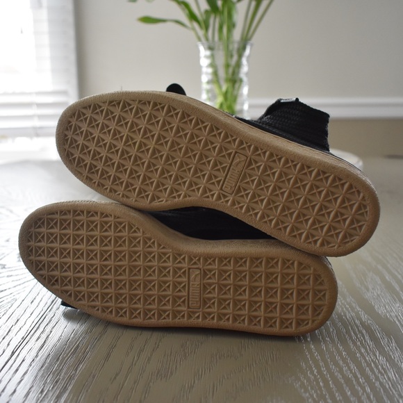 Puma Sneakers Black Satin Bow White Sole Size 8 - Picture 5 of 9